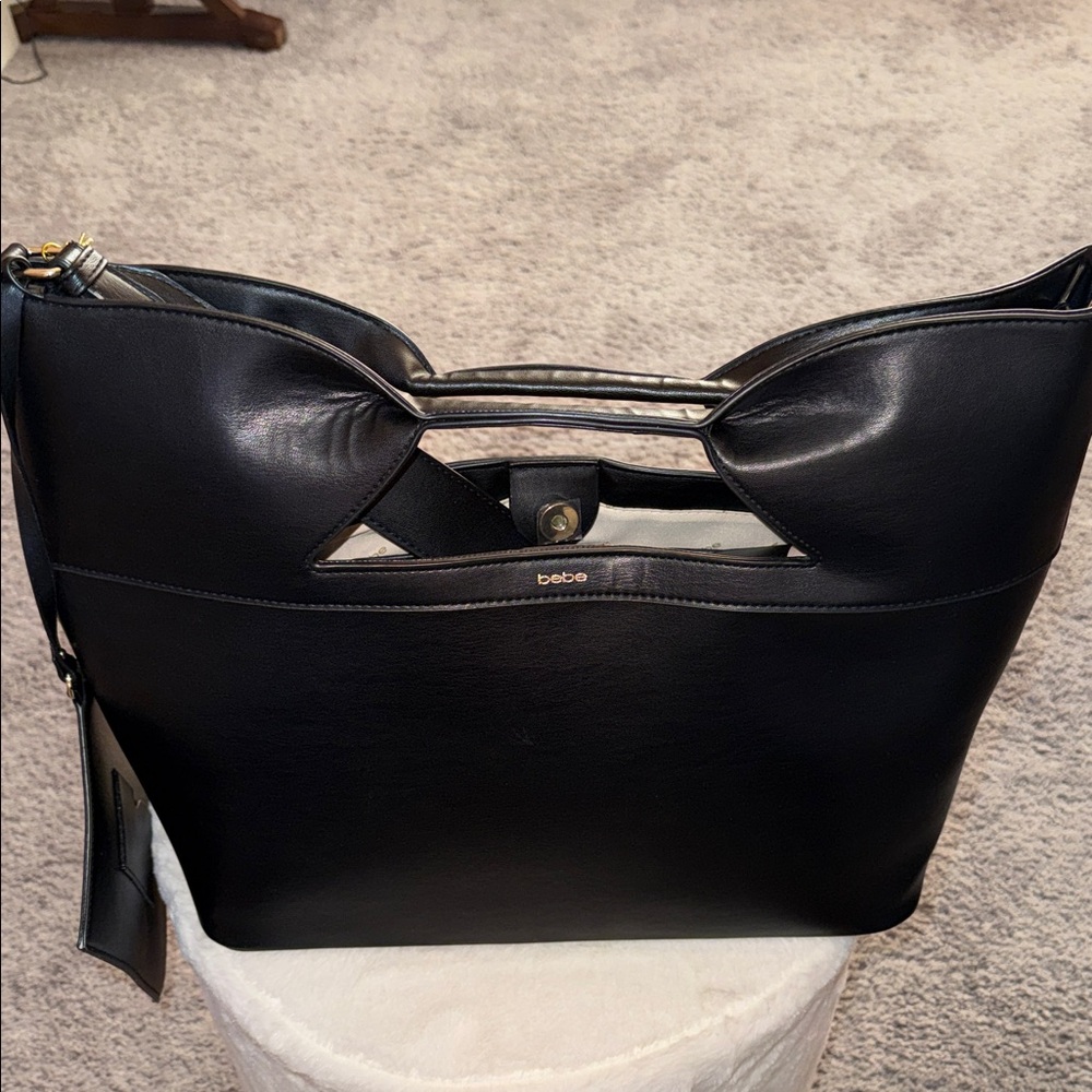 Bebe Black Shoulder Bag with Cutout Design
